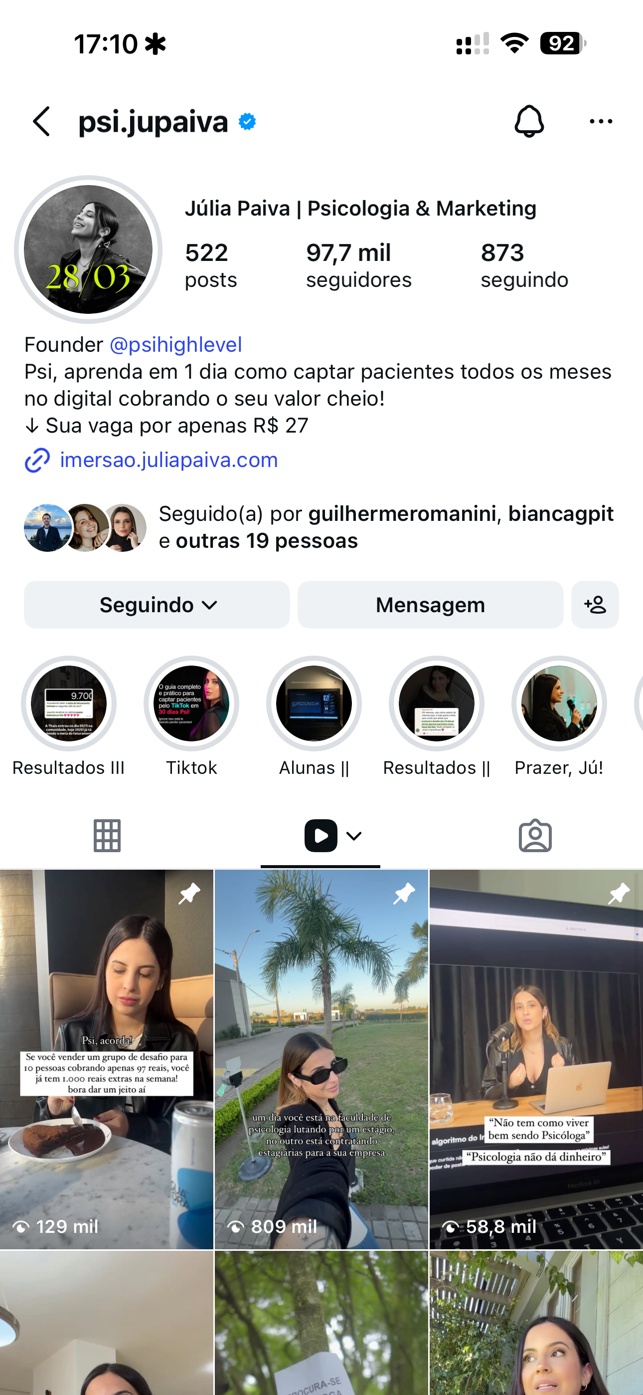 Perfil @psi.jupaiva no Instagram